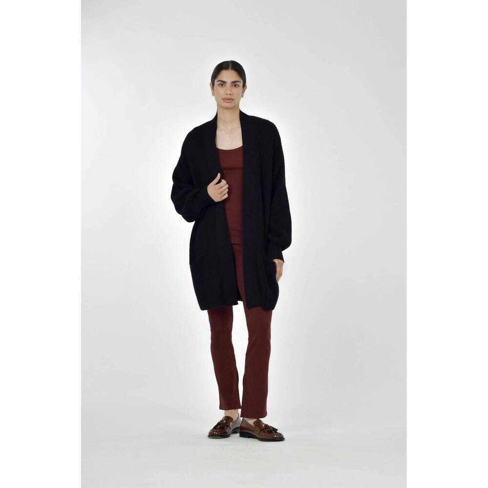 NEW PAPER LABEL row shell open cardigan in black